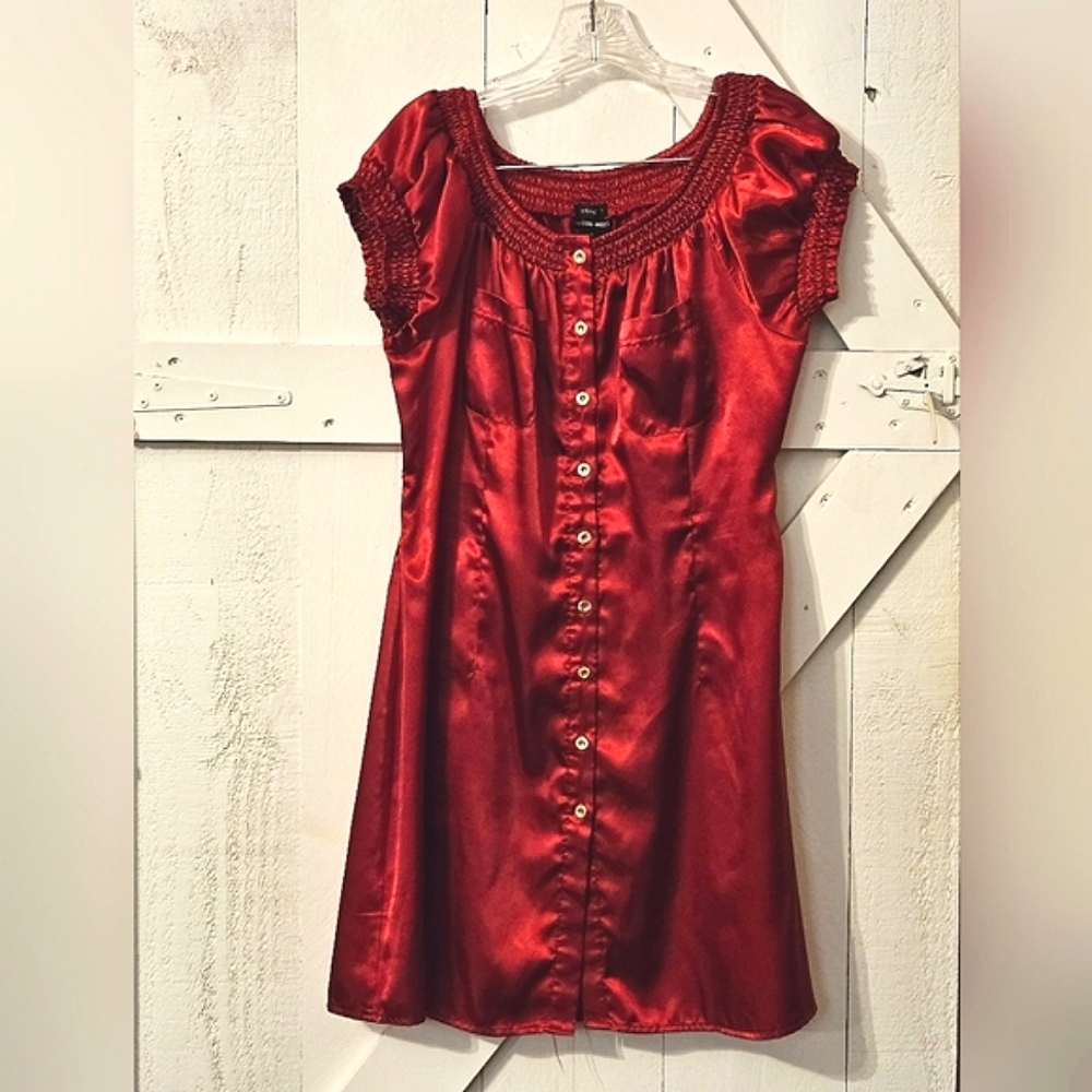 Cotton Works Red Silk Button Down Dress